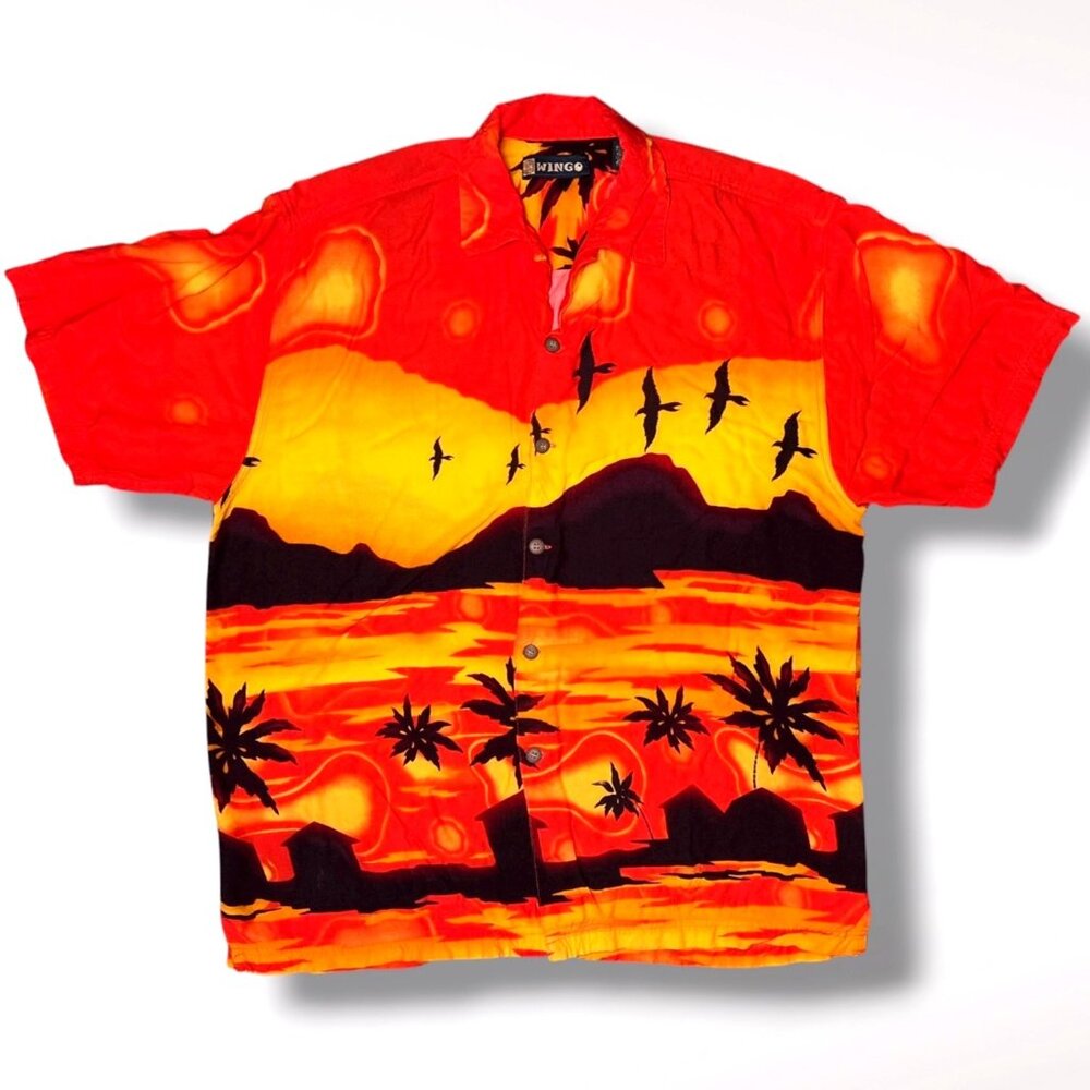 Hawaiian Shirt Mens Button Up Rayon Wingo XL